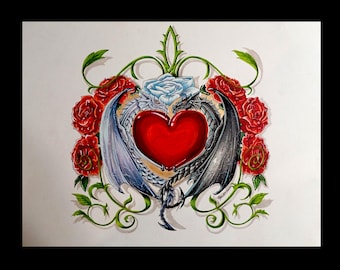 Twin Dragon Art, Yin and Yang, Fantasy Artwork, Dragon Lovers, Whimsical Artwork, Home Artwork Decor