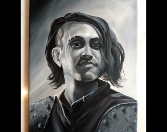 Portrait Painting, Acrylic Meadevil Painting Whimsical Artwork, Home Artwork Decor, Squire or Knight Art