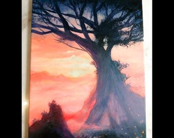 Tree of Life Acrylic Painting, Fantasy Artwork, Children's Bedroom Decor, Whimsical Artwork, Home Artwork Decor