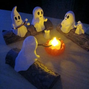 Ghost Family Halloween Decor: Campfire Ghosts | Pet Ghost | LED Tee Light