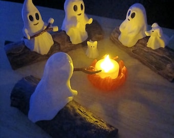 Ghost Family Halloween Decor: Campfire Ghosts | Pet Ghost | LED Tee Light