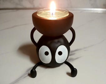 Soot Sprite Tea Light Holder | 3D Resin Printed Candle Holder | Spirited Away Inspired Decor | Anime Candle Holder | Black Dust Spirit Lamp