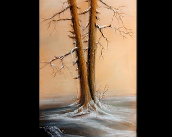Winter Trees Art, Snowy Artwork, Pastel Art, Home Artwork Decor
