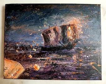 Paper lantern Acrylic Painting, Fantasy Artwork, Maritime Art, Children's Bedroom Decor, Whimsical Artwork, Home Artwork Decor