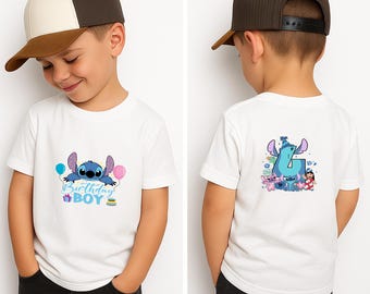 Stitch Birthday Shirt for Toddlers, Custom Age T-Shirt, Cute Alien Cartoon Tee with Balloons, Gift for Kids Birthday Party Outfit