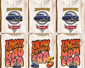 Personalized Race Car Birthday Shirts | Custom Name & Age Tees | Retro Family Racing Theme Outfits and Apparel