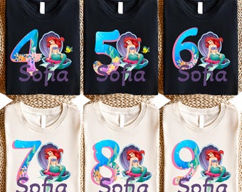 Mermaid Ariel Birthday Shirt, Disney Theme Top, Custom Ariel T-shirt, Birthday Celebration Tee, Personalized Gift