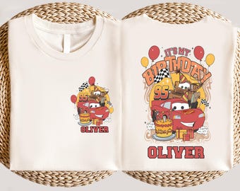 Custom Cars Birthday Shirt for Boys – Personalized Lightning McQueen Party Tee, Kids Racing Birthday Outfit, Lightning Red Racer Tee Gift