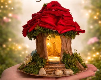 Personalized Fairy House, Light Up Miniature Cottage, Whimsical Garden Decor