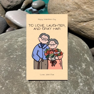 Liefde, gelach, grijs haar - Afdrukbare jubileumkaart voor koppels, grappige trouwkaart, digitale download, kaart oud stel, liefdeskaart