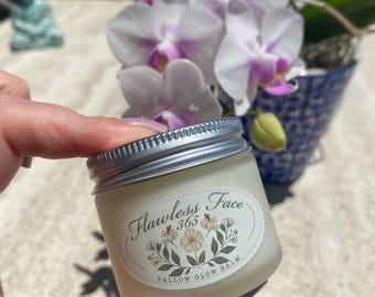 Organic 100% Grass Fed Beef Tallow Facial Glow Balm Original Scent or Your Choice of Essential Oils. Pure, Clean and Intentional Skincare