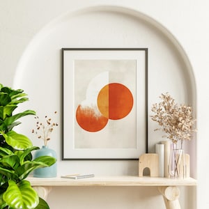 Modern Wall Art Print, Abstract Circle Design, Minimalist Orange Art, Mid Century Modern Decor, Framed Geometric Print, Gallery Wall Art