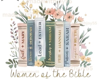Women of the Bible Watercolor Books PNG file. Pastel, Floral, Christian Sublimation, Faith Printable, Transfer (Digital Download)