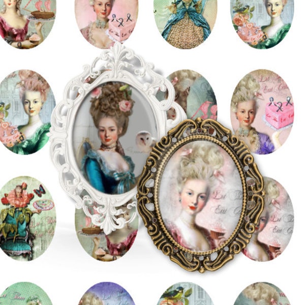 Marie Antoinette Let them eat Cake -TWO sheets 30x40mm Oval Pendant Images  -Printable Collage Instant Download