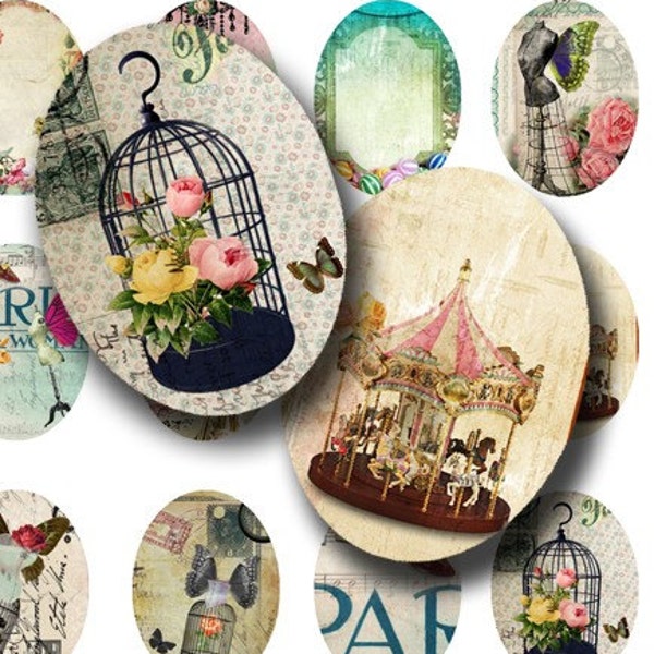 Flying Paris and Wonderland-30x40mm Oval Images,Craft Scrapbooking Supplies ,Pendant, Magnet,Paper Craft,Printable Digital Collage Sheet