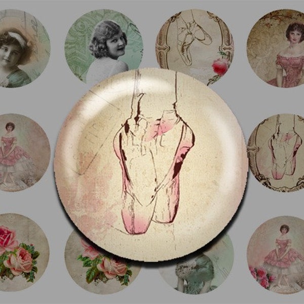 Ballet -30mm Circle Designs for Pendant,ScrapBooking and Bottle Cap -Printable Collage Instant Download