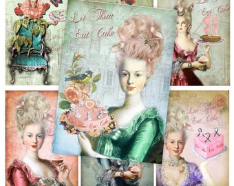 18 Pieces Marie Antoinette vintage Let Them Eat Cake Images - Printable ATC, Aceo and Tags Instant Download