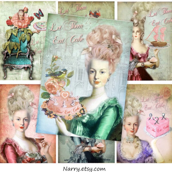 18 Pieces Marie Antoinette vintage Let Them Eat Cake Images - Printable ATC, Aceo and Tags Instant Download