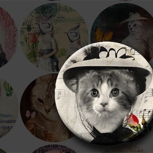 Sweet Animal Ladies-2.5 Inch Circle Designs for Button,ScrapBooking,Collage -Printable Collage Instant Download