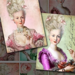 Maire Antoinette beelden 9 papier Scrapbooking leveren Vintage beelden 3.5x2.5 inch, ATC, Gift Tags, Paper Craft, afdrukbare digitale Collage blad