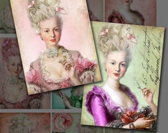 Maire Antoinette Images 9 Paper Scrapbooking Supply Vintage Images 3.5x2.5 inch,ATC, Gift Tags, Paper Craft, Printable Digital Collage Sheet