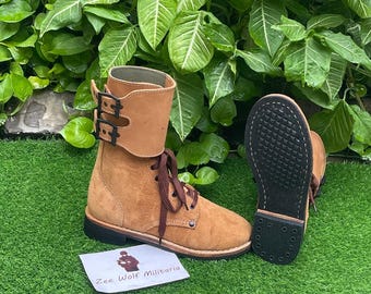 Handmade Suede Leather Combat Boots with Buckle – Military Style Lace-Up Work and Outdoor Boots for Men. High Ankle Boot, Men's Boot, Boot
