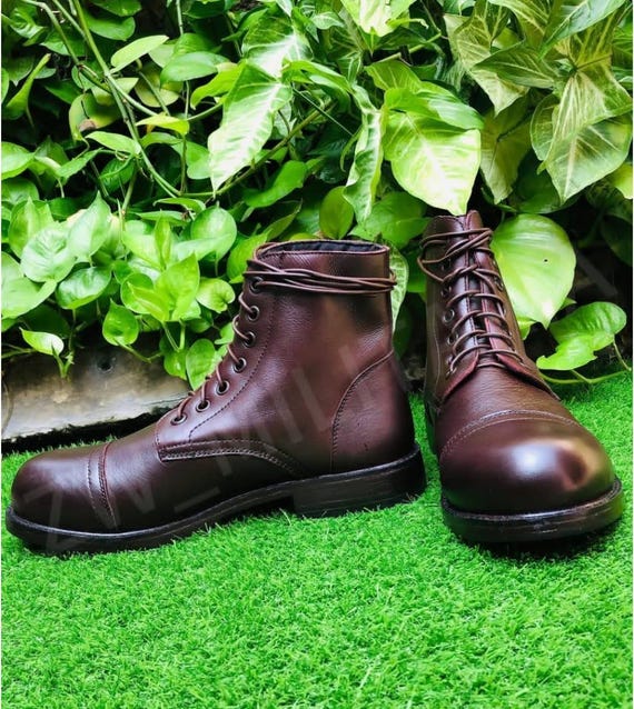 Brown Leather Low Boots, Handmade Leather Boots for Men and Women