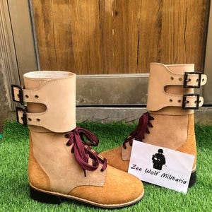 American Rough out Leather Double-Buckle Combat Boots, Military-Style Boots, Fashionable Leather Boots for Men & Women, Ankle boot,Army boot
