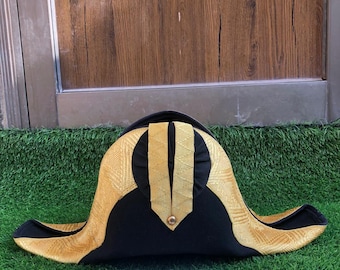 Napoleonic Bicorne Hat | Gold Trimmed Wool Officer Hat, Handmade Replica