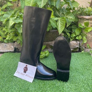 Handmade German Officer Round Toe Tall Boot With Black Leather Sole. German Boot, Tall Boot, Leather Boot, Boot For Men Women, Military boot