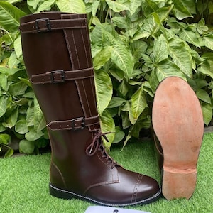 US M40 Cavalry Three Buckle Boot, Brown Leather Horse Riding Boots With Three Buckles | Handmade Leather Boots Fashion Boots for Men.