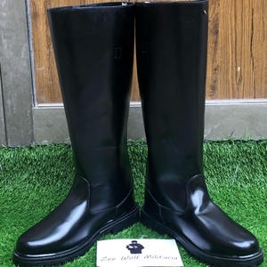 Leren lange laarzen met rubberen zool, handgemaakte zwarte paardrijlaarzen, uniseks wandel- en junglekleding, militaire gevechtslaarzen voor heren.