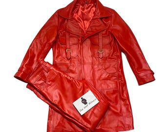 Red Real Leather Trench Coat & Pants Set | Michael Jackson Costume | Matrix Cosplay | Unisex Festival Outfit.
