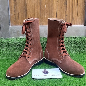 Handmade Brown Suede Leather Combat Boots | Vintage Style Military Boots for Men | Tactical Lace-Up Army Boots, Fashion Boots, US Army Boot.
