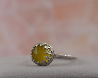 Yellow chalcedony ring, metalwork ring, retro silver jewelry, gemstone ring