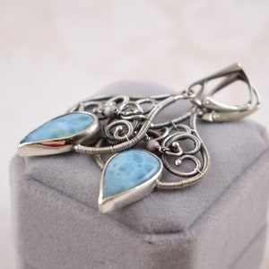 Blue larimar earring,elegant silver jewelry, luxury dangle earring image 3