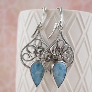 Blue larimar earring,elegant silver jewelry, luxury dangle earring image 6