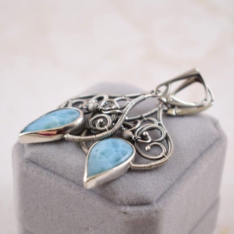 Blue larimar earring,elegant silver jewelry, luxury dangle earring image 3