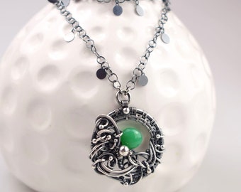 Green chrysoprase necklace, gemstone jewelry, wire wrapped pendant, sterling silver necklace