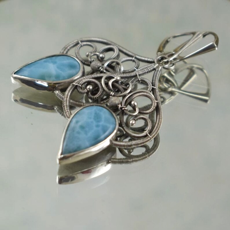 Blue larimar earring,elegant silver jewelry, luxury dangle earring image 9