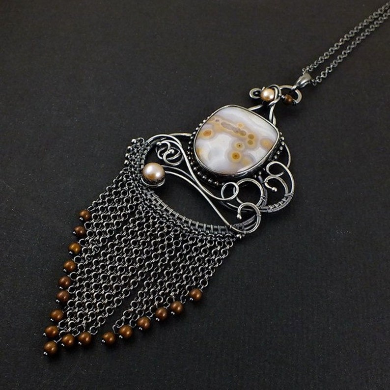 Wire wrapped statement necklace sterling silver jewelry Etsy