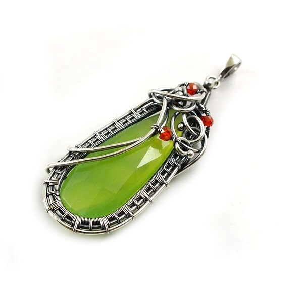 Draht, Wrappedpendant, Jewelry Wire Wrap, grünen Edelstein Wirework Schmuck, Sterling silber Halskette
