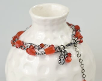 Orange carnelian bracelet, silver gemstone bracelet, elegant romantic jewelry