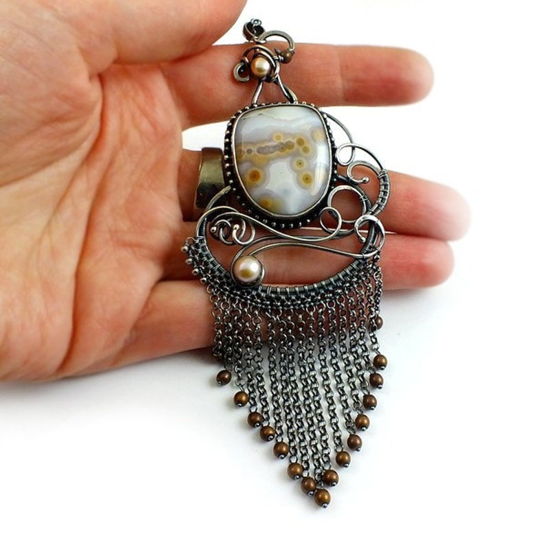 Wire wrapped statement necklace sterling silver jewelry Etsy