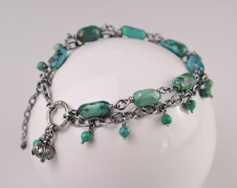 Green turquoise bracelet, silver elegant bracelet, romantic jewelry