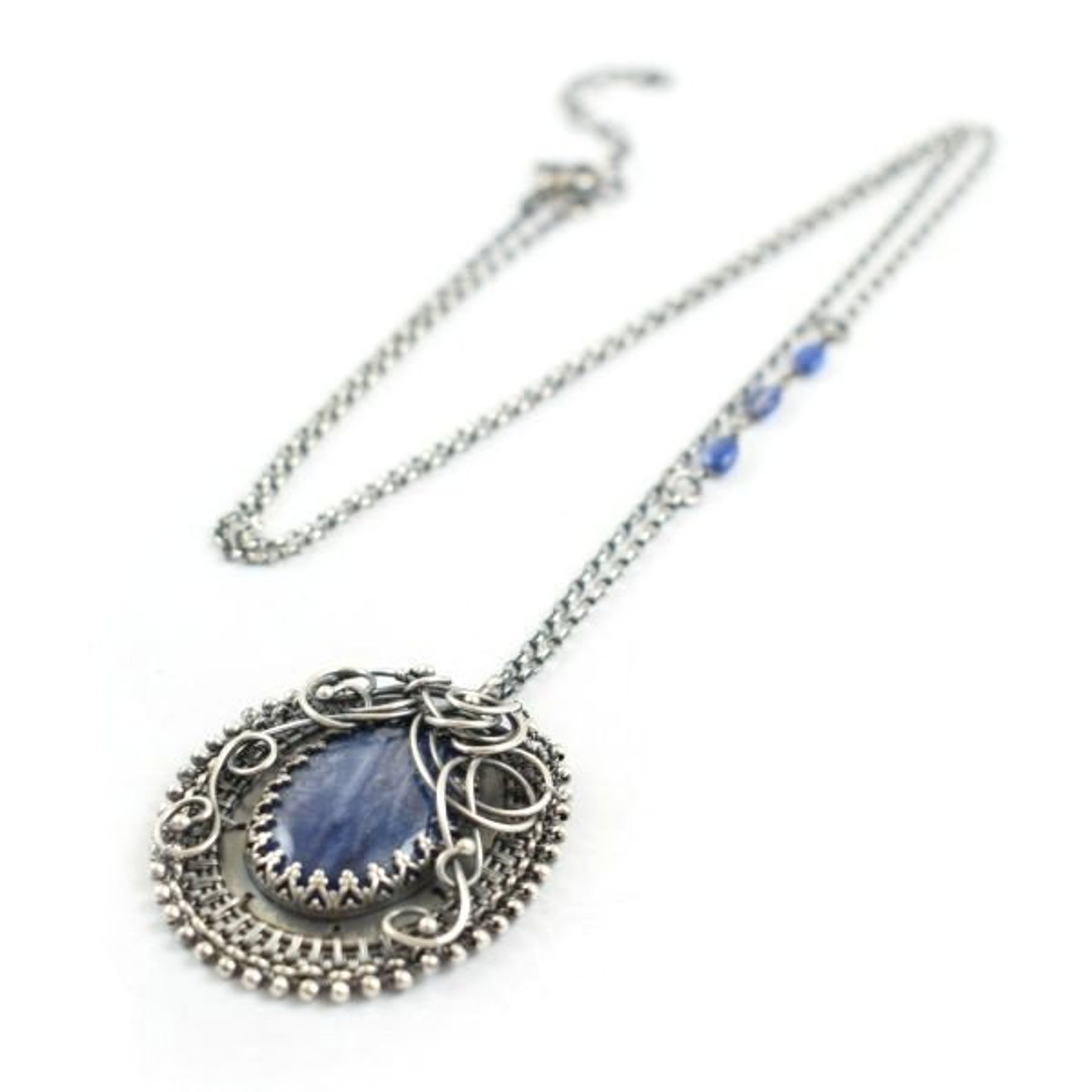 Silver Retro Necklace With Kyanite Sterling Silver Jewelry Etsy