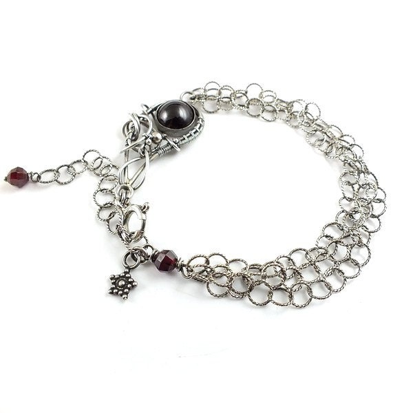 Draht gewickelt, edlen Schmuck, Sterling silber Armband, Armband, Granat Armband