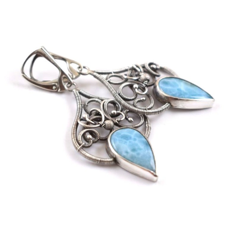 Blue larimar earring,elegant silver jewelry, luxury dangle earring image 4