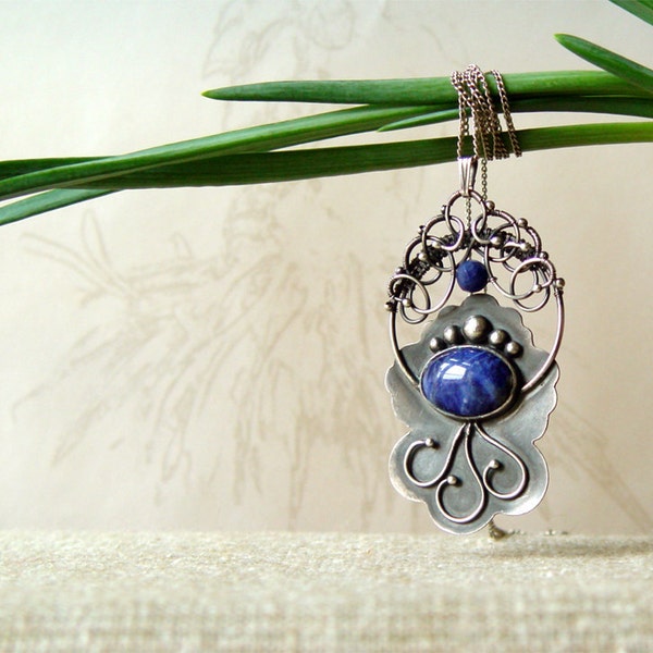 Reserved Silver blue pendant, lapis, Wirework, Metalwork