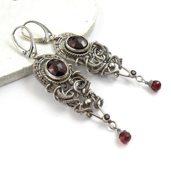 Luxury silver earring , wire wrapped earring, long dangle earring, sterling silver jewelry, gemstone jewelry